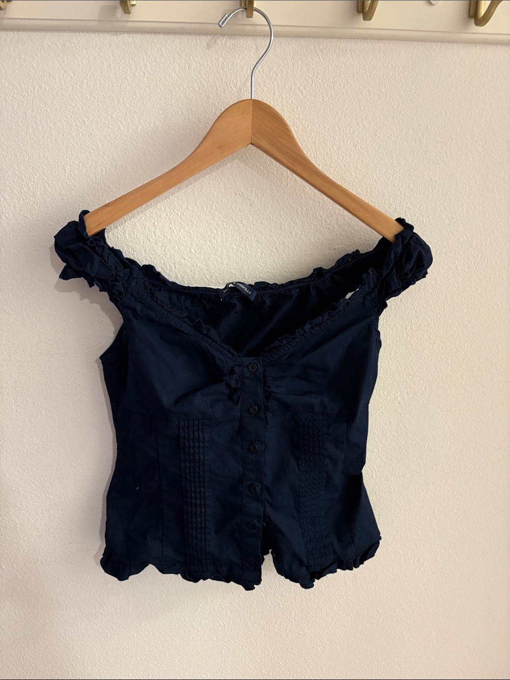 Brandy Melville Navy Off-Shoulder Button-Down Top